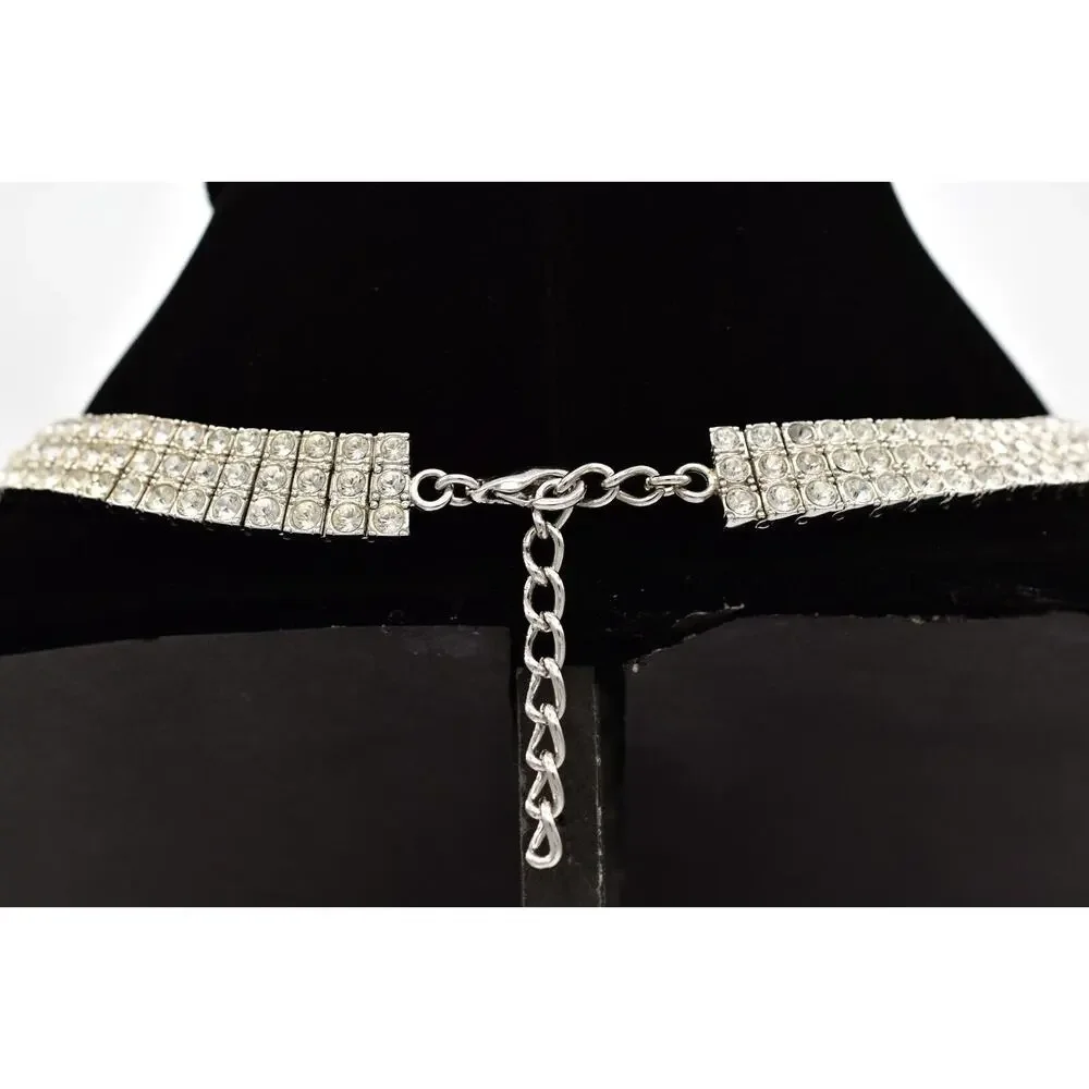 Vintage Crystal Collar Necklace Pave Rhinestone Crystal Sparkle Heavy Y2K BinBD